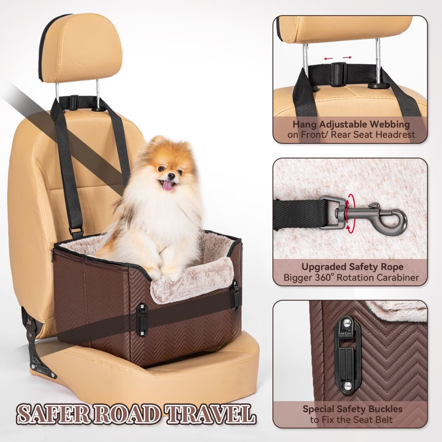 Roveex Elevated Pet Car Booster Seat with Safety Belt