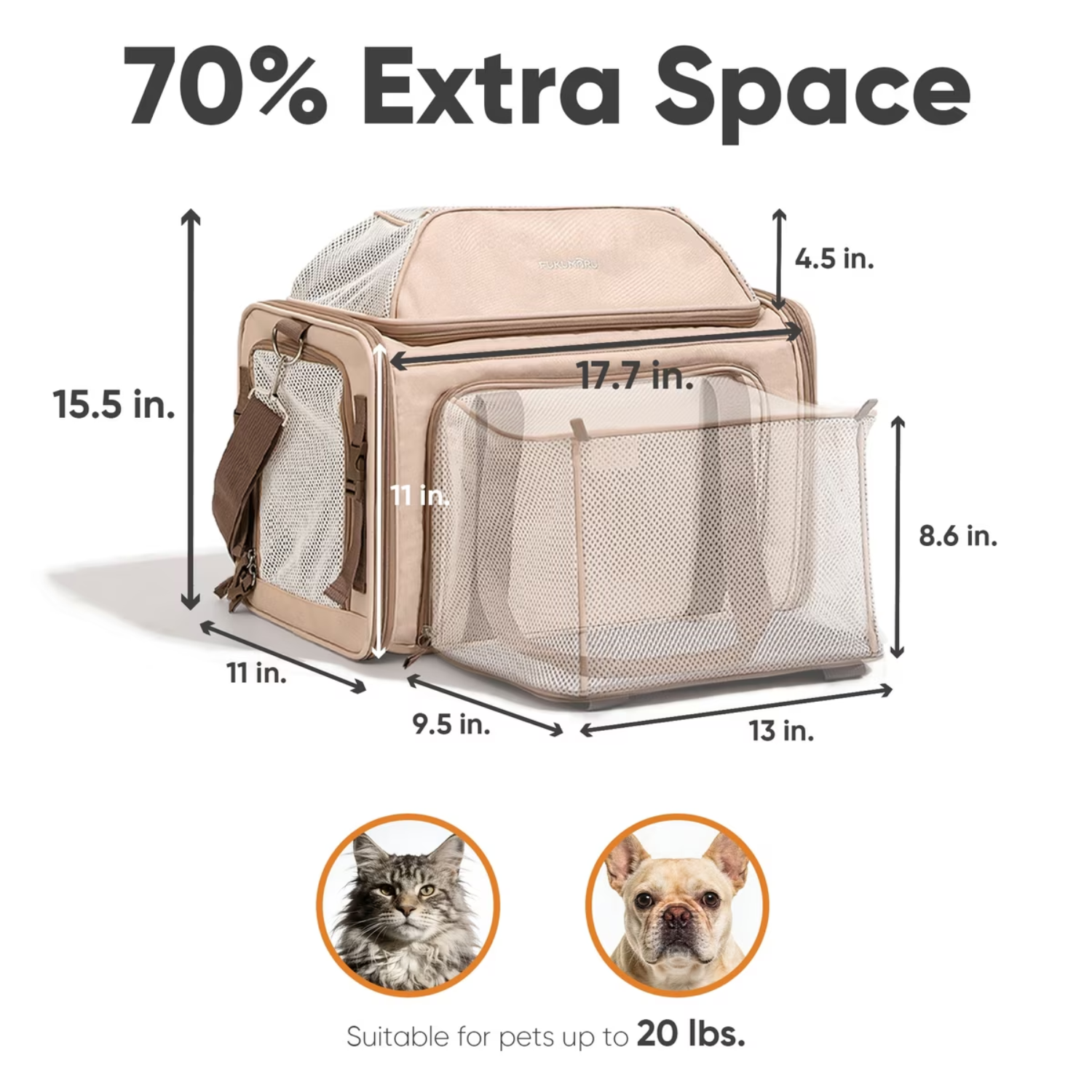 Roveex Rolling Pet Carrier with Wheels & Telescopic Handle
