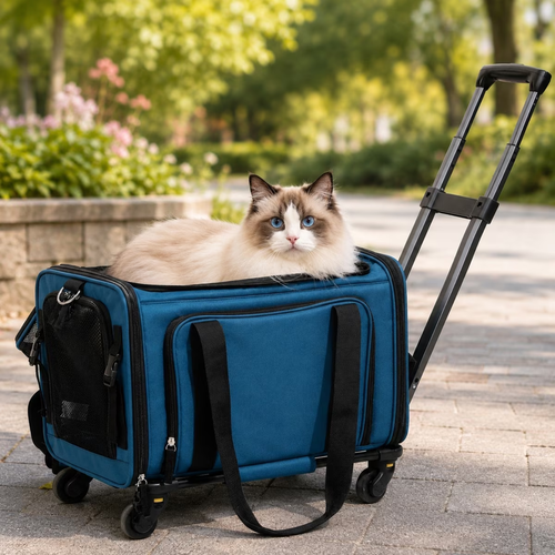 Roveex Rolling Pet Carrier with Wheels & Telescopic Handle